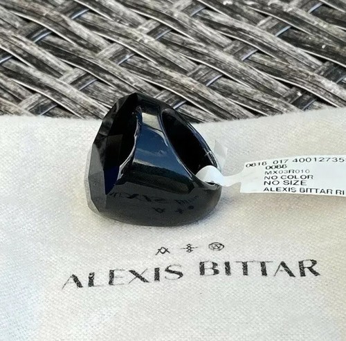100% Authentic Alexis Bittar Solid Black Lucite Faceted Ring - Picture 12 of 21
