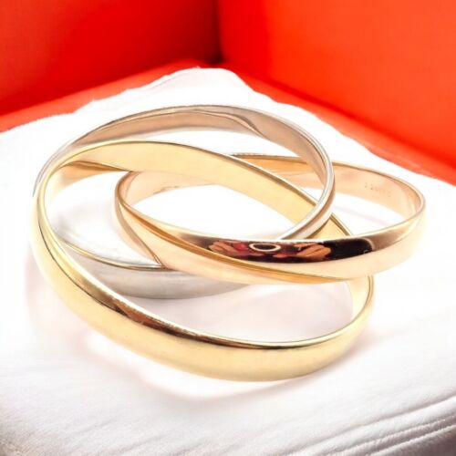 Authentic! Cartier 18k Tricolor Gold 101.5 Grams Rolling Trinity Bangle Bracelet - Picture 2 of 11