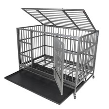 Heavy Duty Dog Crate Kennel Folding Iron Pet Cage 47" 2 Door  Tray