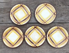 5-Vernonware Kilns ORGANDIE MCM Calif BREAD & BUTTER Plates Yellow Brn Plaid 6"