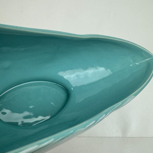 Vtg McCoy USA Pottery Teal Blue w White Lines Planter Pot Bowl Dish Swirl Shape - Picture 11 of 11