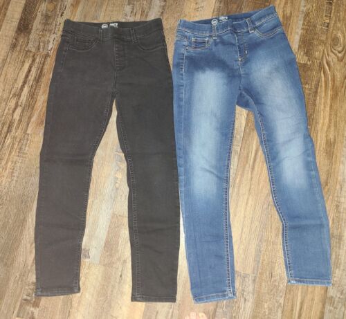 Lot Of 2 Girls Large 10-12 Wonder Nation Jean Leggings Black And Blue Stretchy - Picture 1 of 2
