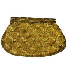 Goldtone Beaded Handbag Convertible Clutch with Chain Strap Evening Bag