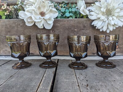 Vintage Anchor Hocking Fairfield Smokey 8oz Goblet Glasses (4)