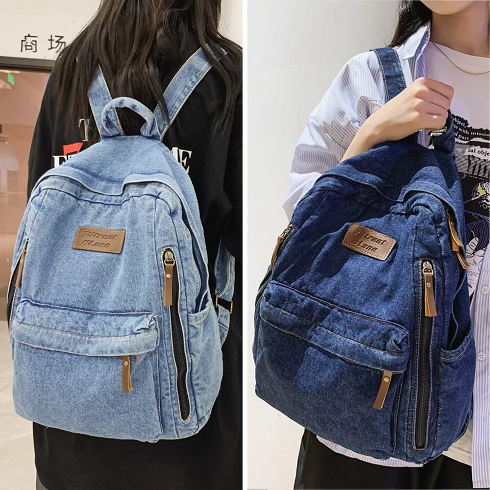 Women Vintage Blue Denim Backpack Medium Jean Daypack Casual Shoulder Bag  Travel | eBay