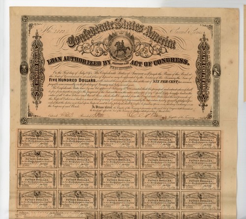 1864 $500. Confederate Bond. B-309.