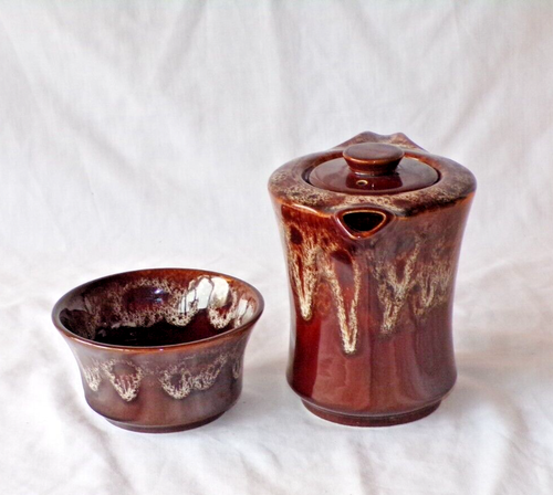 Retro Kernewek Small Coffee Pot & Sugar Bowl Honeycomb Chocolate Brown Handmade - 第 2/6 張圖片