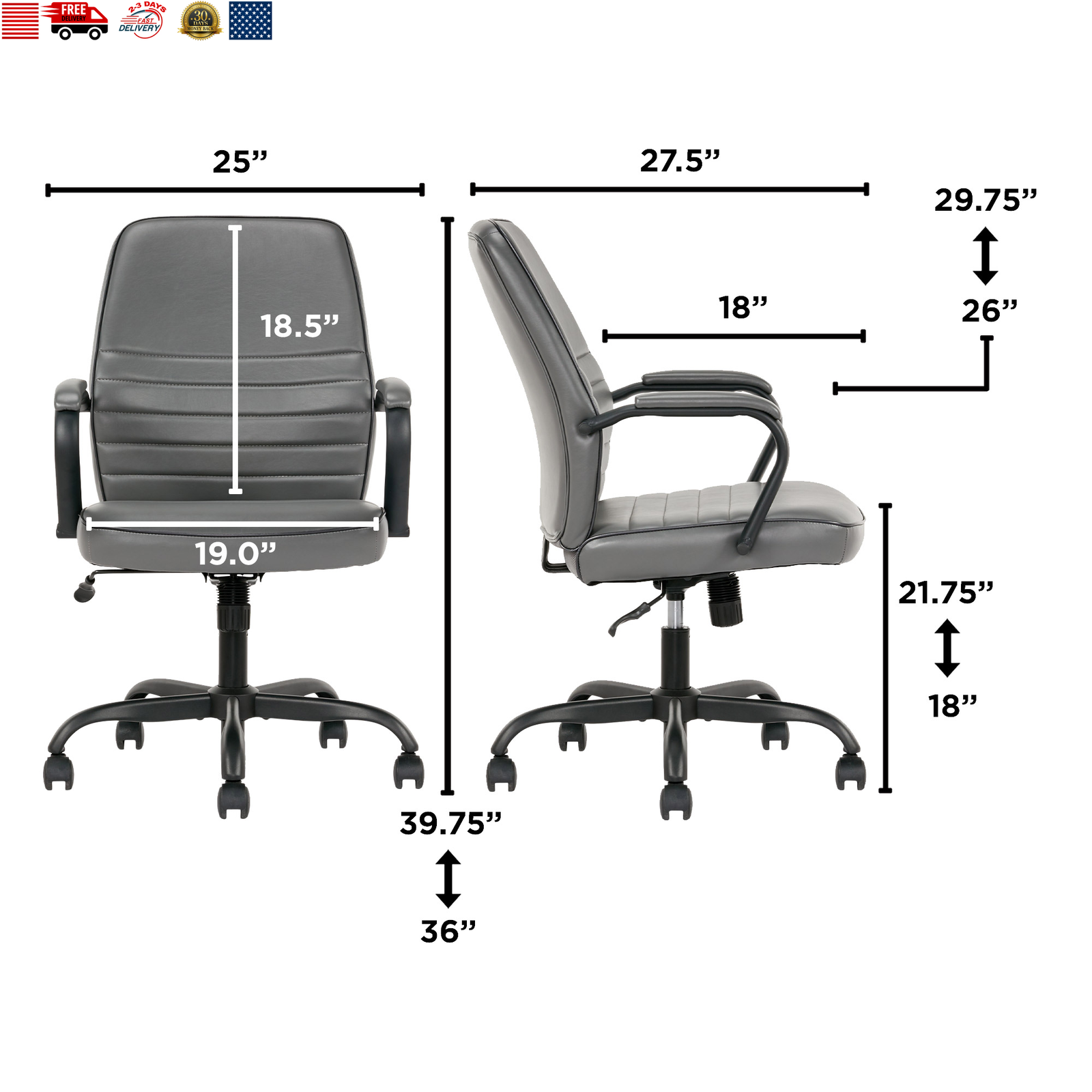 True Innovations Task Chair, Metal Base with Black Casters, Swivel and