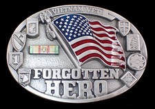 FORGOTTEN HERO VIETNAM VETERAN BELT BUCKLE C  J PEWTER  ENAMEL NEW