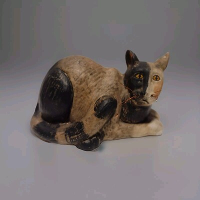 Art Pottery Cat Figurine Two Toned Face Wire Whiskers Ceramic