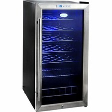 27 Bottle Stainless Steel Wine Cooler, Compact Blue LED Fridge Chiller w/ Lock