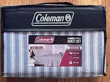 Coleman BLUE WHITE STRIPE QUEEN Size Cotton Flannel Sheet Set - SOFT durable