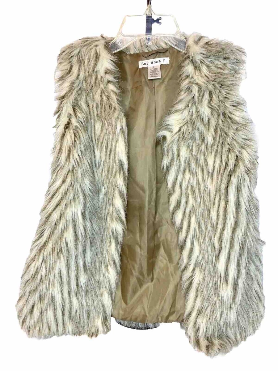 Say What Juniors Shaggy Faux Fur Vest Vegan Lined S Cream Ivory
