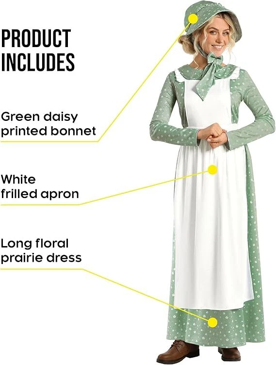 Women`s Betsy Ross Costume Colonial Prairie Pioneer Patriot Dress +  Bonnet - Image 2 of 4