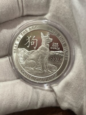 GSM 1 oz. 2018 Year of the Dog Silver Round in Capsule & Gift