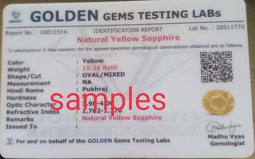 9.25 Ratti 8.00 Carat Cultured Yellow Sapphire Gemstone Lab Certified Pukhraj - Picture 2 of 2