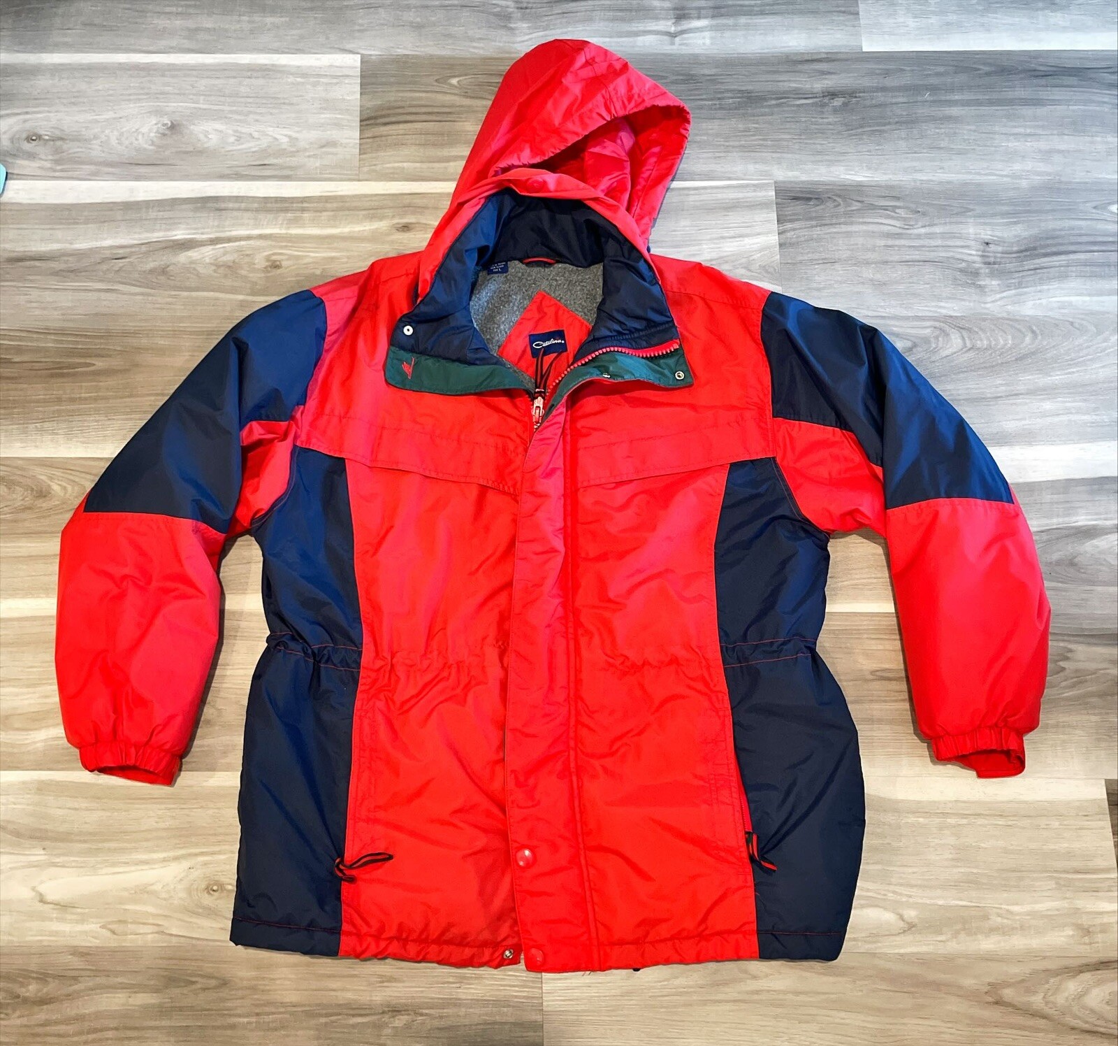 Vintage Catalina Red Blue Hooded Windbreaker Jacket Men's SZ L Stain