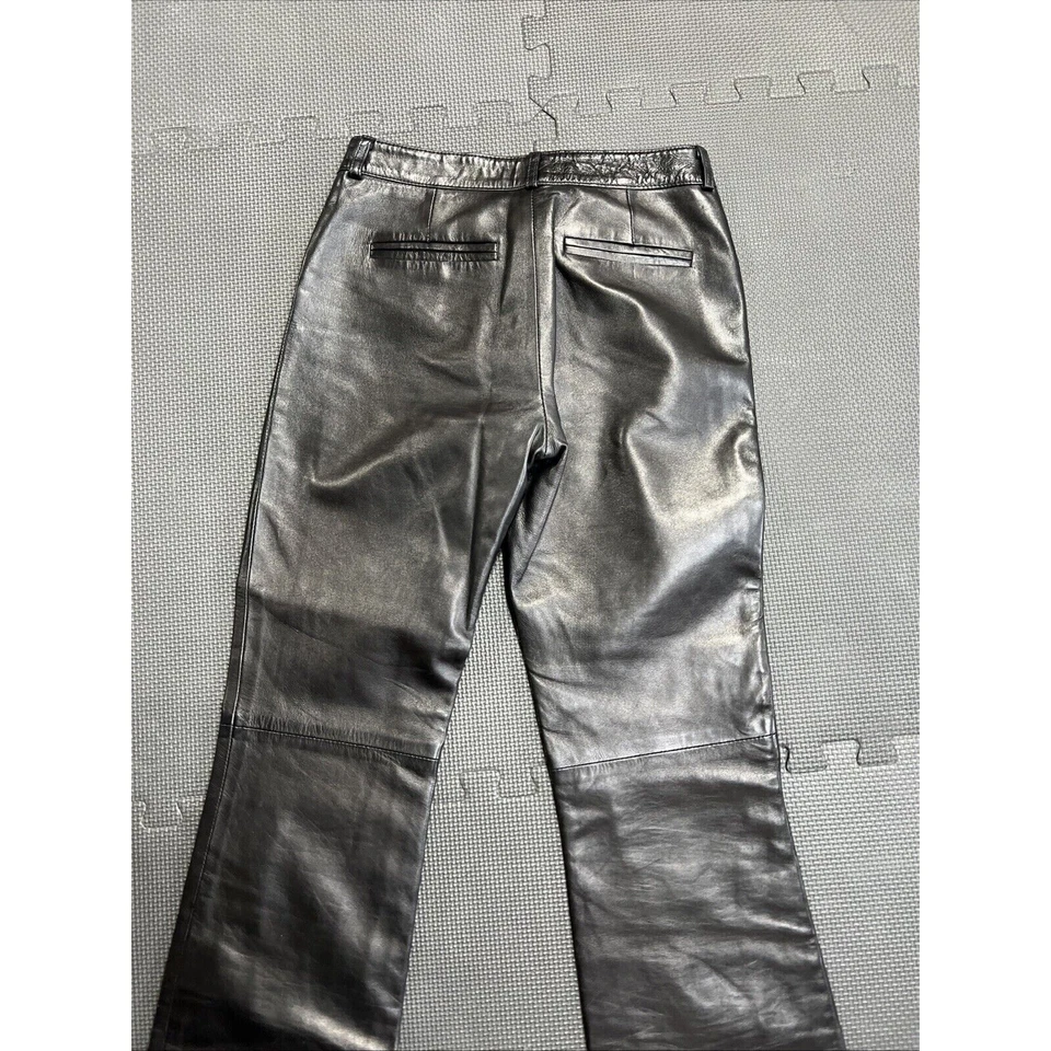 Pantalones Vakko Negros 100% Lana de Cordero Cuero Pierna Acampanada Motociclista Retro Mujeres Talla 2 Foto 4 de 4