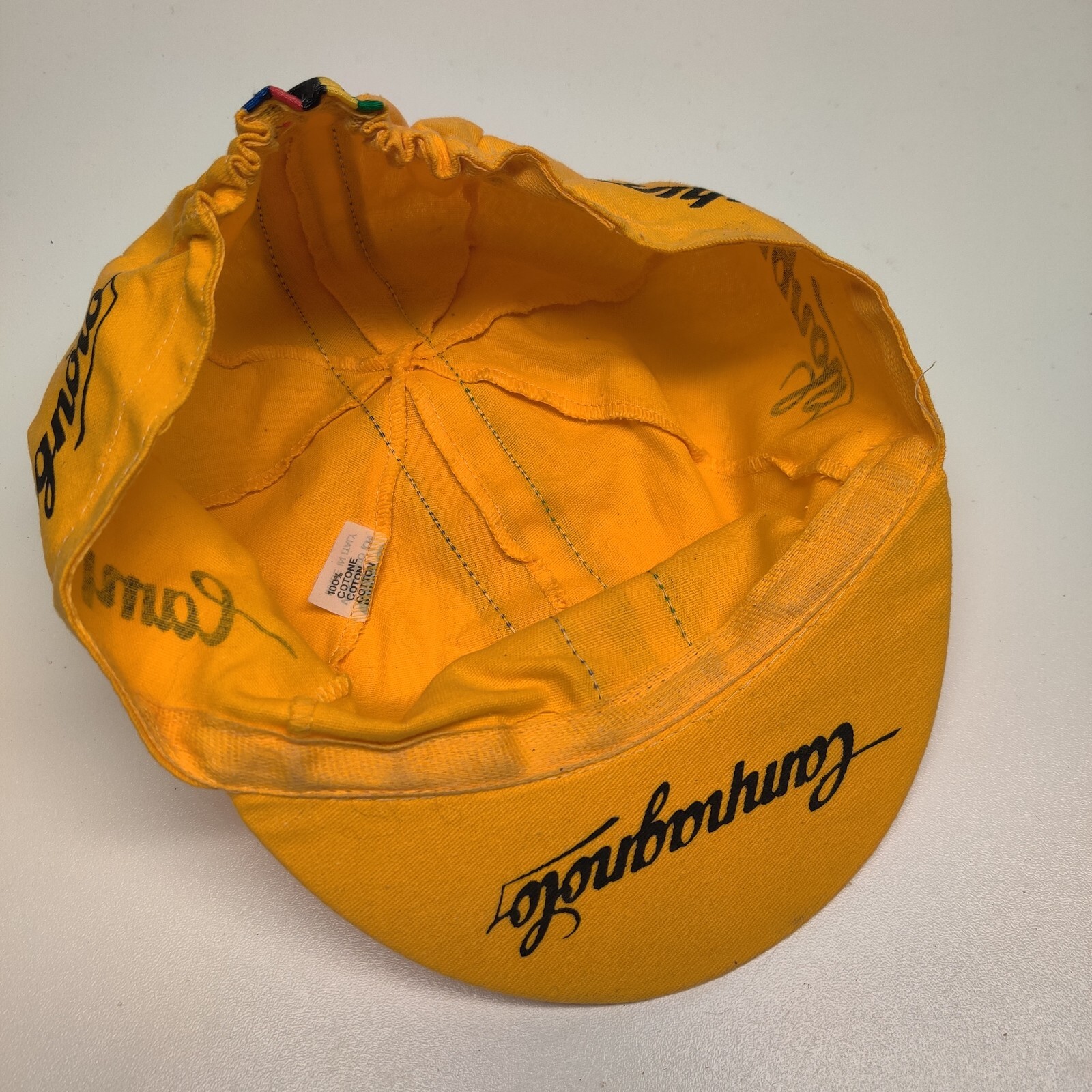 Vintage Campagnolo Cycling Painters Hat Made In Italy Cotton Yellow