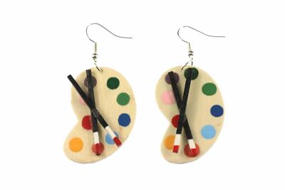Colors Painting Set Earrings Miniblings Art Brush Painter Artist Wood Paint
