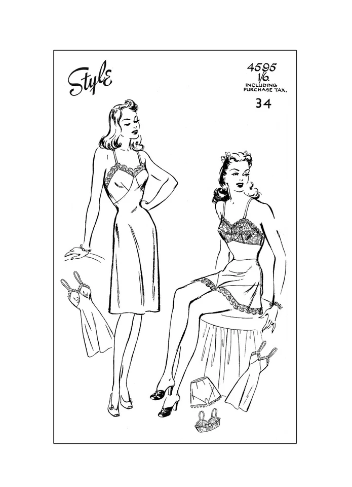 Vintage 1940s Pin-Up Lingerie Sewing Pattern - Slip, Bra & Panties - Bust 34 - Image 3 of 3