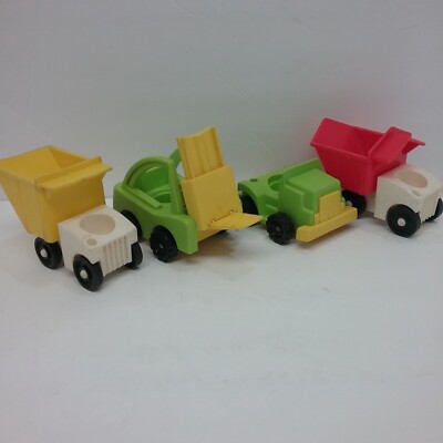  Vintage Fisher Price Little People Vehicle High lift , 2 dump trucks, semi 
