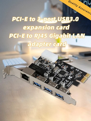 PCI-E to External 3 Ports USB 3.0 HUB+RJ-45 Ethernet Network Card PCI LAN Adapte - 第 6/6 張圖片