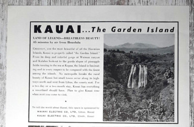 1956 Kauai Vintage Print Ad Hawaii Garden Island Waterfall Beaches Pineapple B&W
