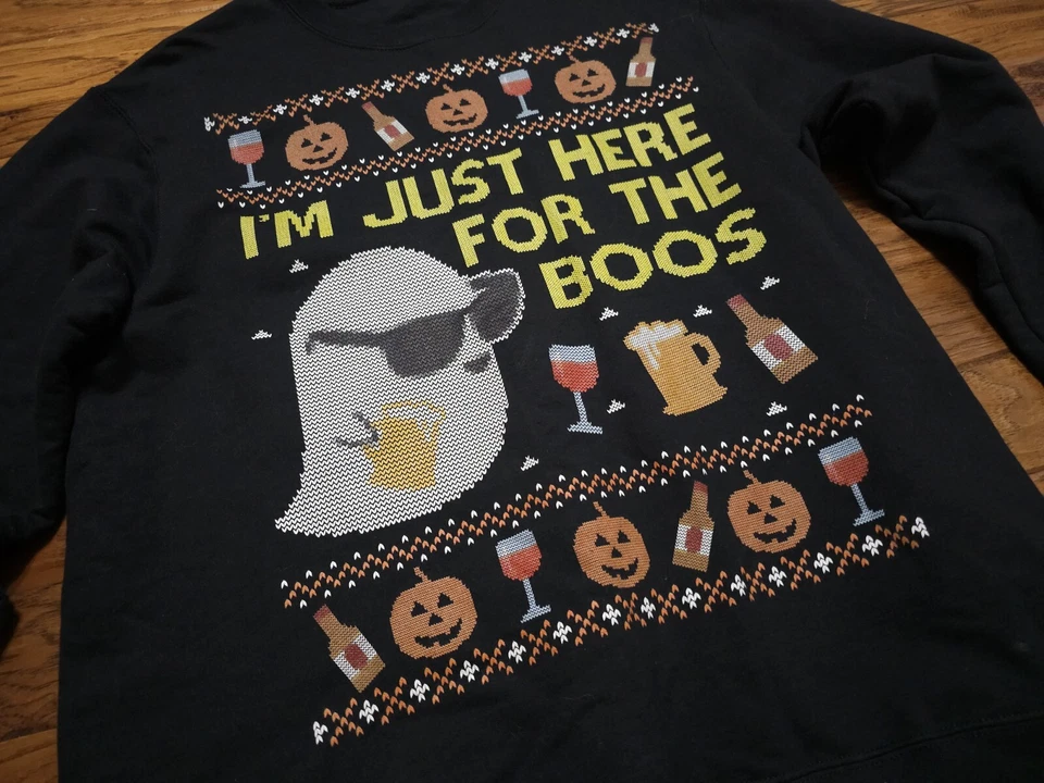 Funny Here for the Boos Sudadera Fea Halloween Suéter Sudadera Talla GRANDE Foto 2 de 3