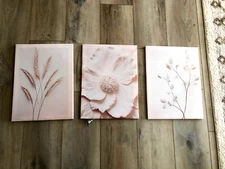 16"x12" Flowers Frameless  Wall Art Decor Cream,Beige/Pink set of 3