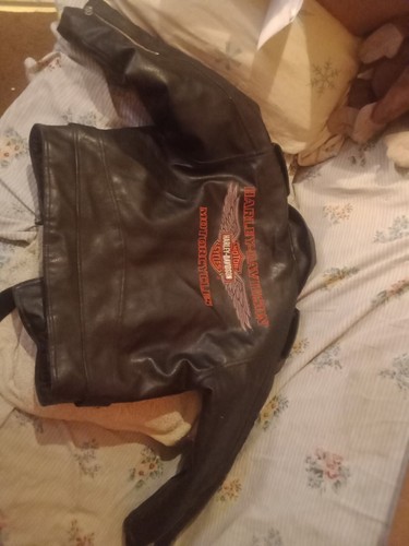 Harley Davidson Jacket Boys Youth Size 7 Black Biker Bomber Handbag Loose - Picture 5 of 8