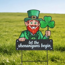 St Patricks Day Decorations Outdoor - Metal Leprechauns Shamrocks Yard Stakes le