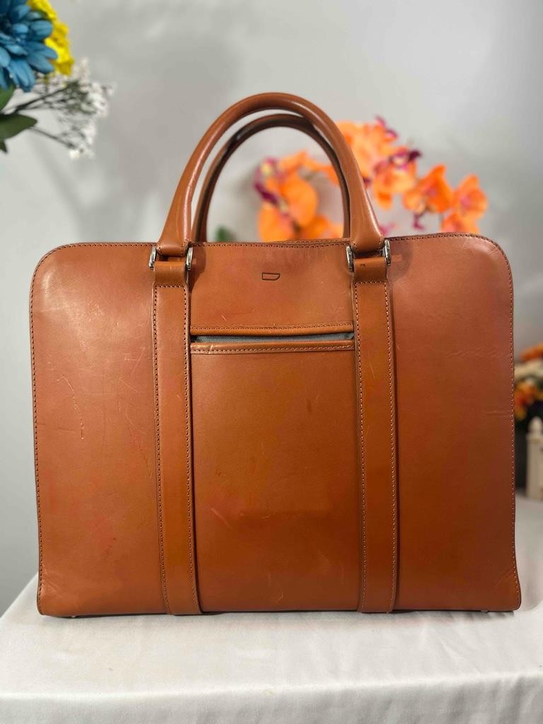 CARL FRIEDRIK Palissy Double Zipper Large Smooth Leather Briefcase