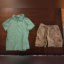 boys 4 khaki cargo shorts and light green polo