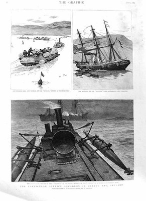 Old Antique Print 1885 Bantry Bay Ireland Conquest Sultan Leander Ships 19th