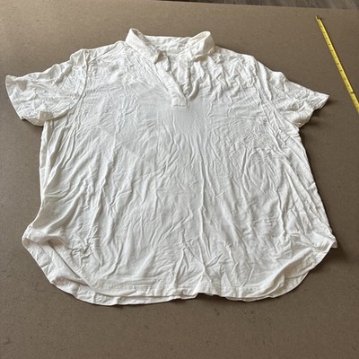 Cozy Earth Women Bamboo Short Sleeve Polo V Neck Fluid Drape Large White Comfy