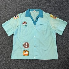 Vintage 60s RARE Nat Nast Faded Blue Women  s Bowling Button Up Shirt Sz 40