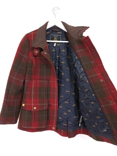 Joules Mantel Gr. 12 rot braun kariert Wolle Tweed Feldmantel wattiert Country - Bild 2 von 13