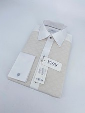 Eton Dress Shirt Mens S 15 - 38 White Beige Pique Slim Fit Collared Button Up