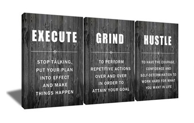 Motivational Wall Art Execute Grind Hustle Inspirational Poster 3 Pieces Canv...