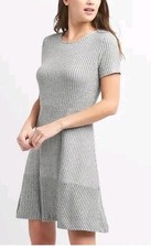 NEW Gap Gray Ribbed Softspun Fit and Flare Dress Size L Large WOMEN'S NWT Cap Sl