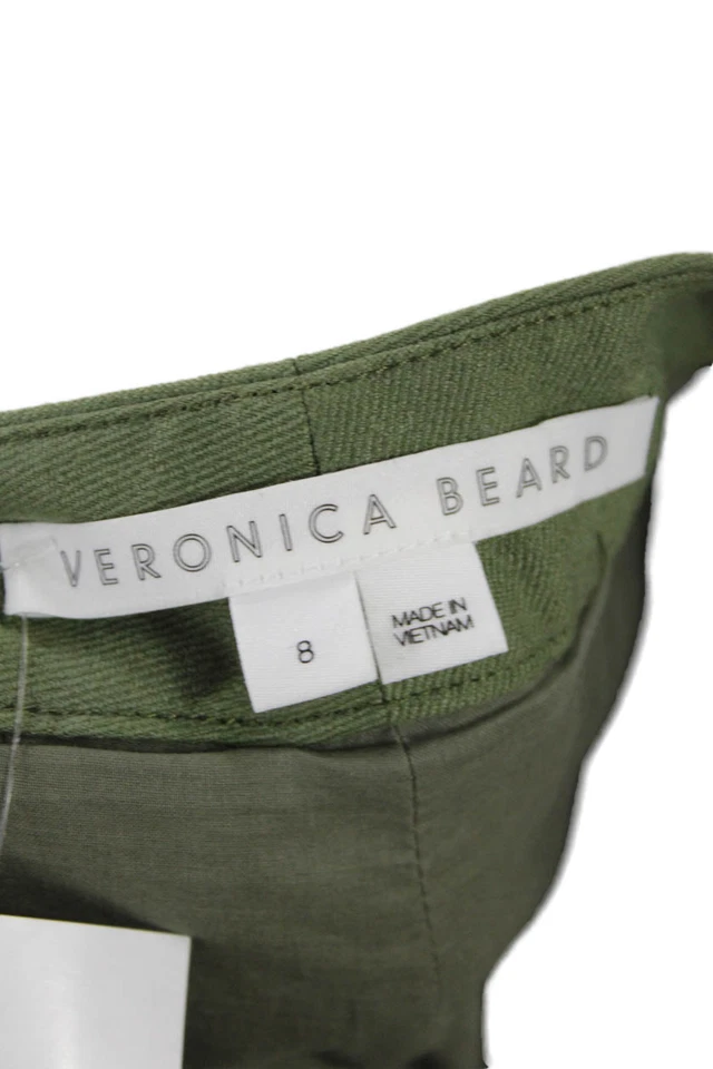 Pantalones Veronica Barba Mujer Lino Tiro Alto Plisados Pierna Ancha Verde Talla 8 Foto 4 de 4