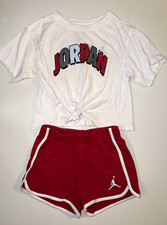 Jordan Girl  s 2-Piece Set Logo T-Shirt  Elastic Waist Shorts White/Red Sz 6