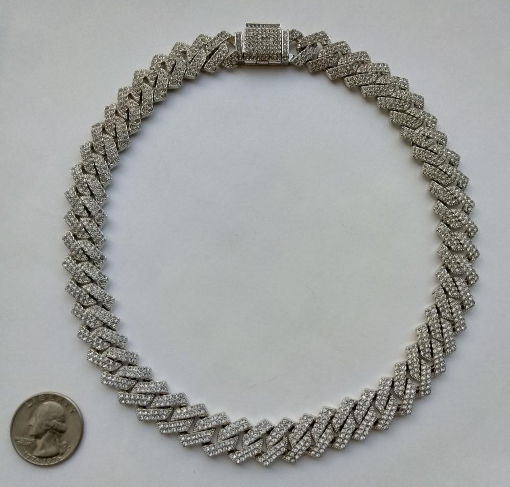 Vintage BLING Iced Out Cuban Link Chain Silver Plated Necklace