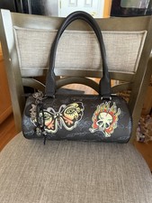 Ed Hardy Black Shoulder Bag with Skull and Butterfly Design New