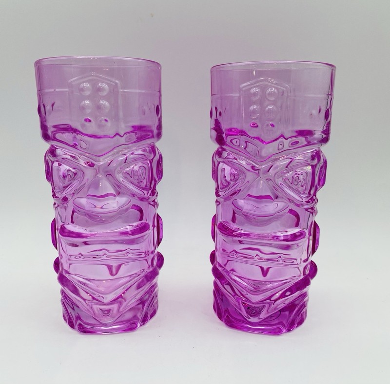 Pair Of Tiki Drinking Glasses Cocktail Glass Drinkware Light Purple Cups