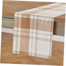  Linen Plaid Table Runner 48 Inches - 100% Pure 14 x 48 Inch Fall Harvest Plaid