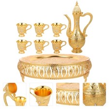 Golden Turkish Tea Pot Set Vintage Style Metal Wine Pot Kit with Delicate Cups