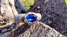 Sterling Silver Hand Sculpted Kyanite Ring Raw Organic Statement Ring