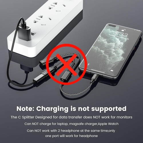 Cable divisor USB C a USB C hembra adaptador USB Y, USB C macho a 2usb-c hembra C - Imagen 2 de 6